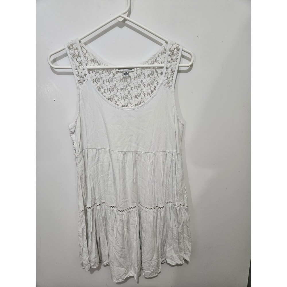 American Eagle White Crochet Lace Tiered Boho Tunic Tank Top Small